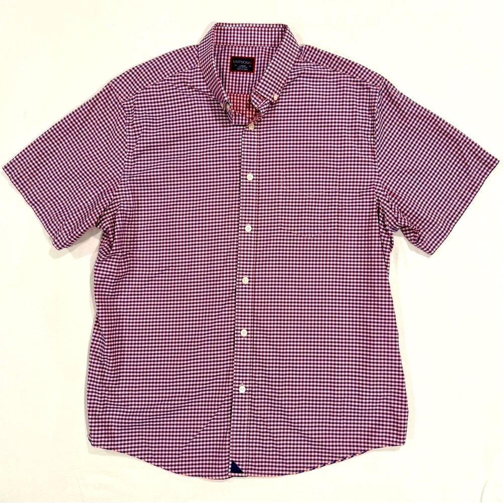 UNTUCKit Concord Button Down Shirt Mens Large Red White Blue Plaid Checks Summer